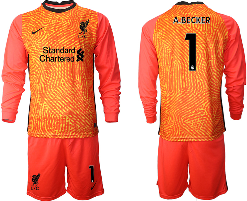 2021 Men Liverpool red goalkeeper long sleeve #1 soccer jerseys->liverpool jersey->Soccer Club Jersey